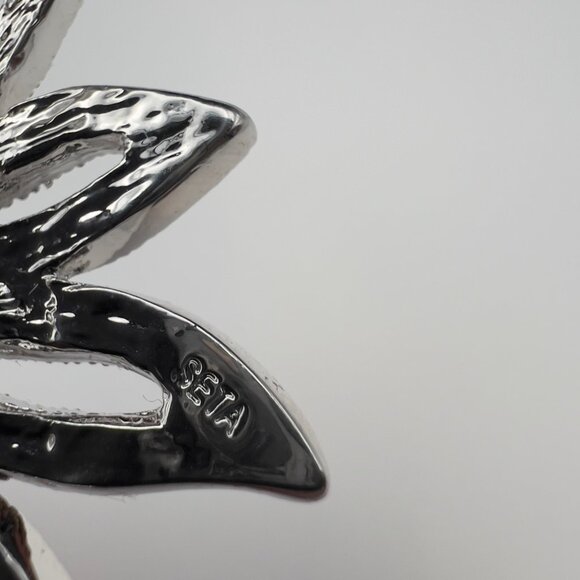 Vintage SETA Brooch Rhinestone Silver Tone Flower Large Chunky - Picture 9 of 9